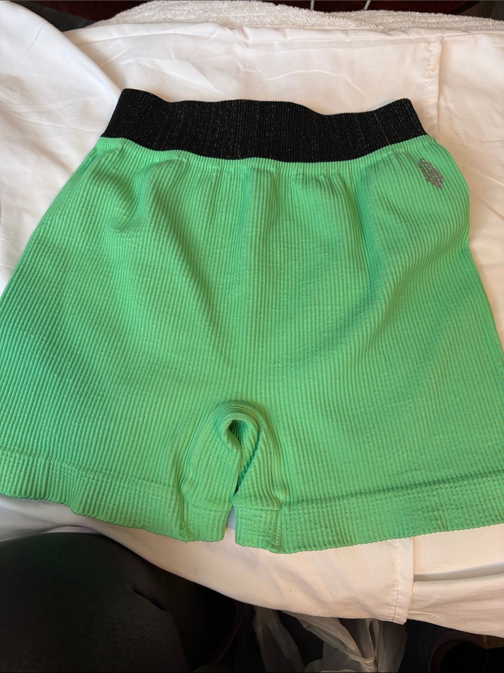 FP Movement by Free People Mint Green Ribbed Kids Shorts with Black Waistband